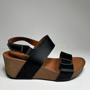 Clarks Sandals Aurielle Fin Wedge Cork Comfort Womens' Black Size 9M US